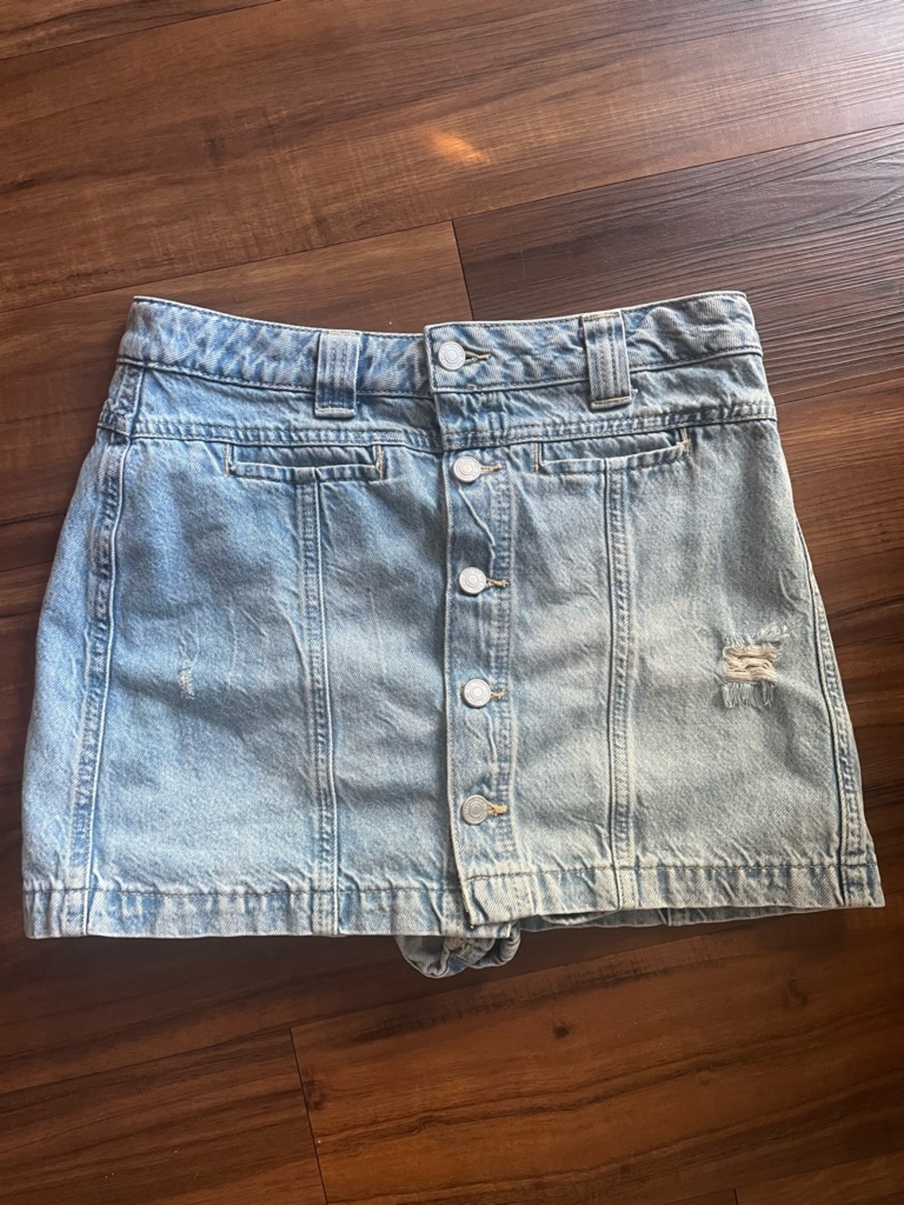 💖Free People We the Free Midnight Sun Button Front 100% Cotton Denim Mini Skort
